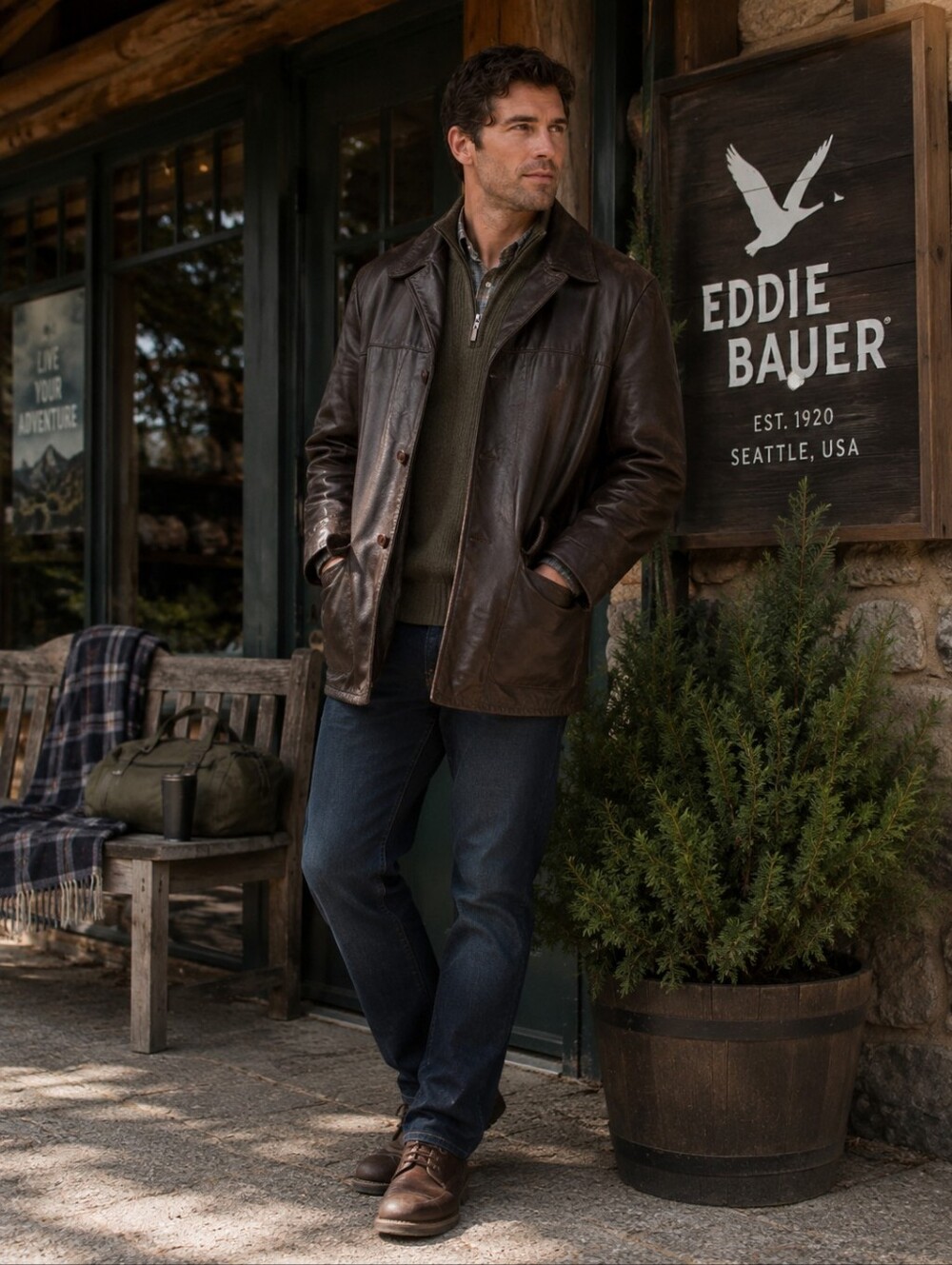 EDDIE BAUER‎ Premium Quality Goose Down Leather Coat Men's 42 Vintage USA MADE